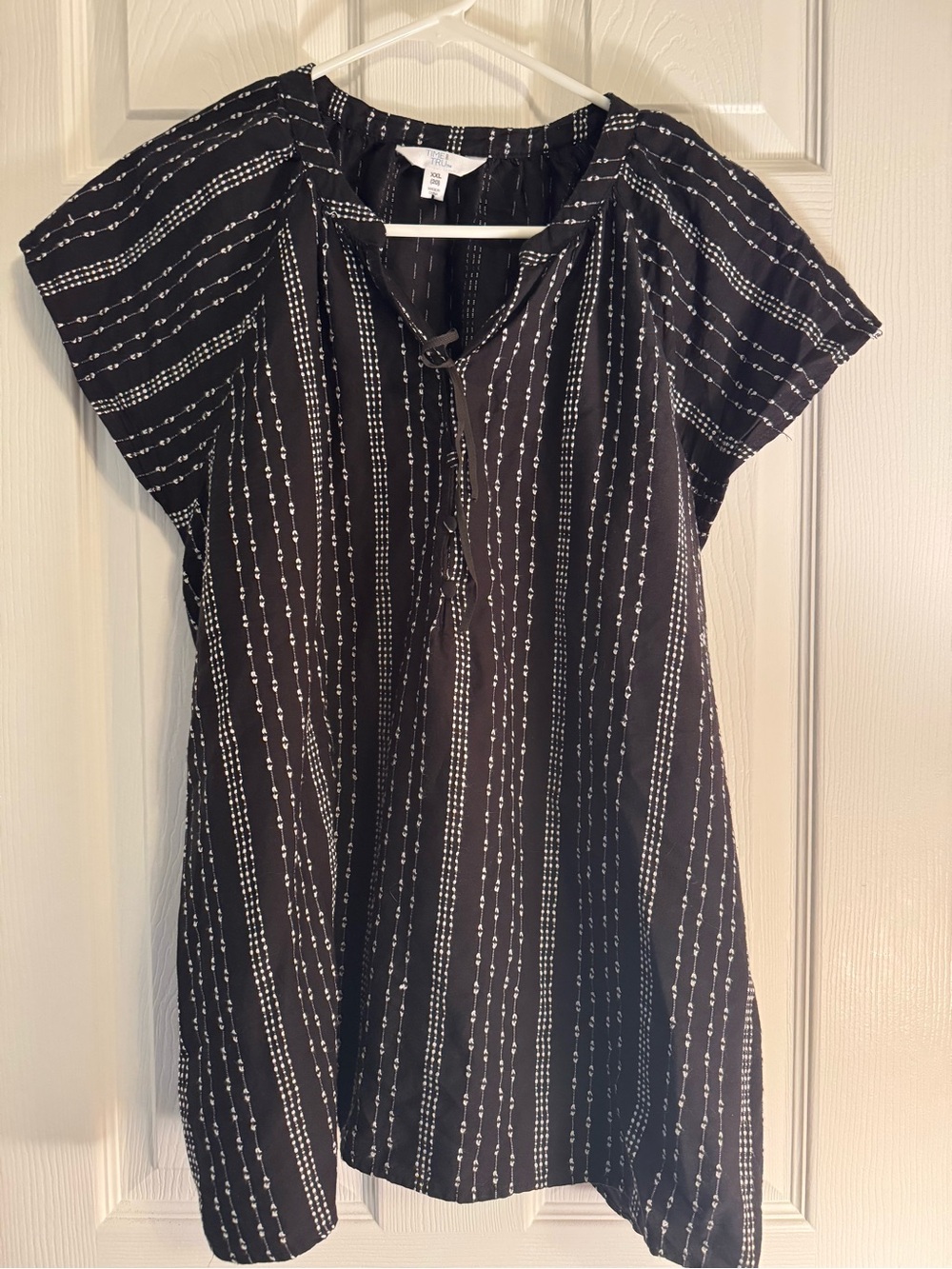 Time and Tru Black and White Striped Tie-Neck Tunic